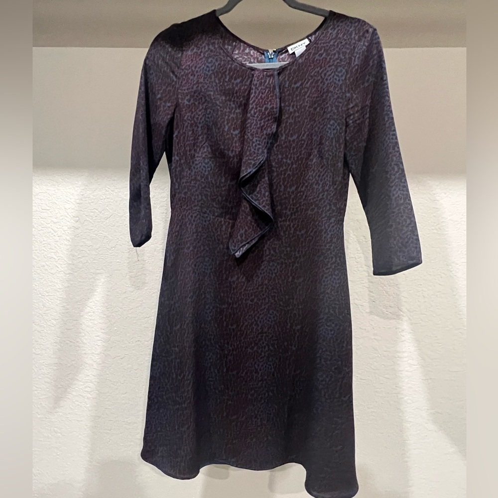 DKNY navy blue and red leopard print dress